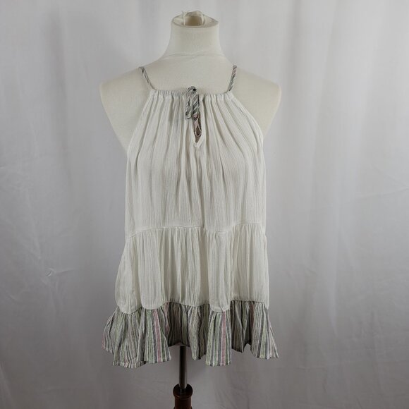 Doe & Rae Sleeveless Blouse Top Size Small White with Gray Stripe Hem NEW - Picture 1 of 16